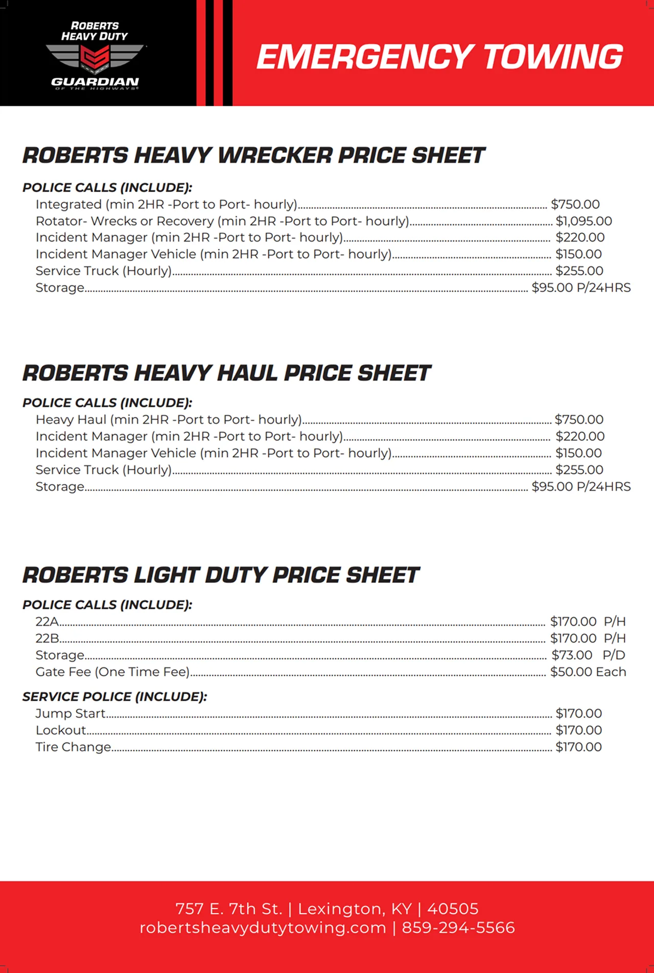 Robert's Towing - Emergency Towing Form